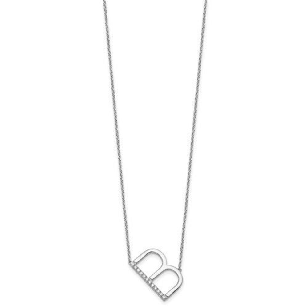 14K White Gold Sideways Diamond Initial B Necklace